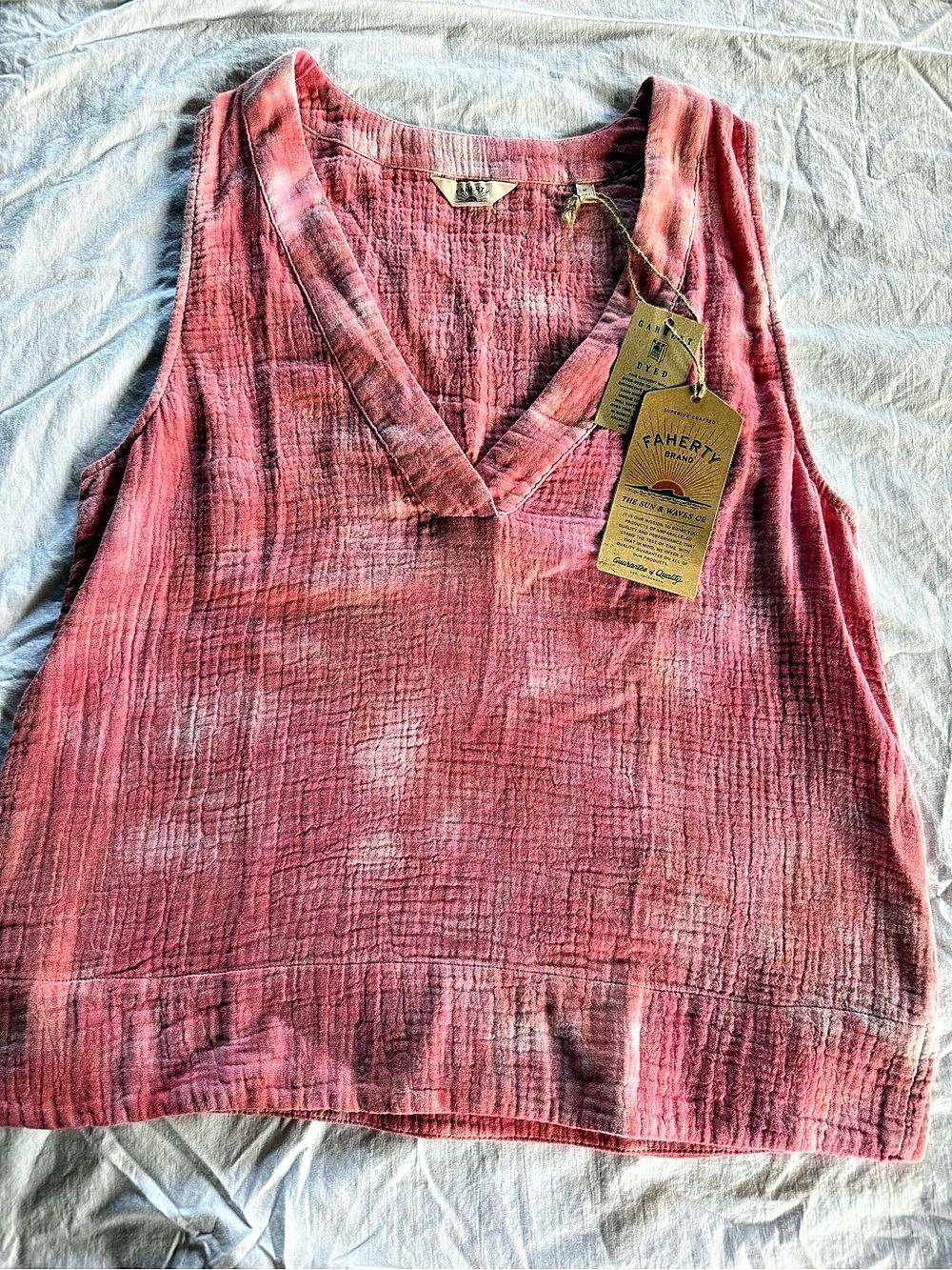 NWT Faherty Organic Cotton Gauze Tank Top Coral Skies Tie Dye Size S